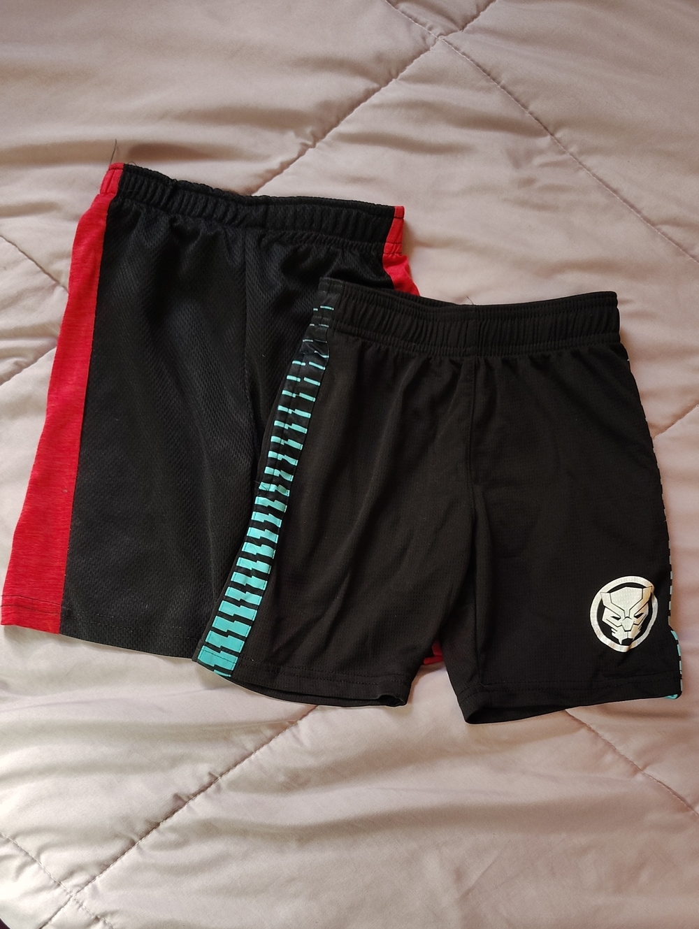 Kids Shorts Pair- Marvel Black Kids Shorts with Teal Stripe and Red & Black